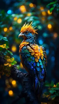 A beautiful colourful phoenix bird overlooking the night sky