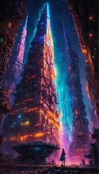 AI generated futuristic skyscraper buildings wallpaper 