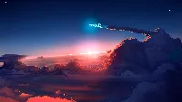 Above the clouds skyline art wallpaper with blinking stars