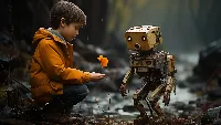 Ai created a robot with little boy 4k desktop wallpaper