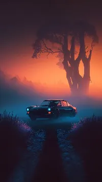 Ai created anime car android wallpaper forest background