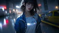 Ai created anime cool girl raining 4k wallpaper blur