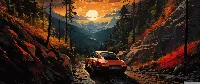 Ai created sunset 4k wallpaper traveling car nature mountain