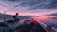 Anime lofi girl sad wallpaper full hd for desktop sunset