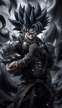 Dark Danger looking Goku in black dress background wallpaper