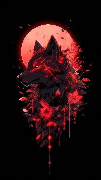 Dark red wolf ai created 4k wallpaper with moon background