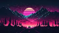 Highway art illustration 4k wallpaper mountain background