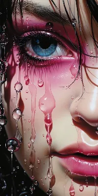 Hyper realistic beautiful girl, eyes rain effect wallpaper