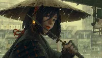 Japanese girl beautiful 4k desktop wallpaper raining effect