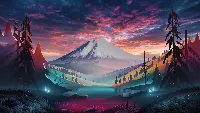 Mountain forest cloud nature digital art 4k wallpaper anime