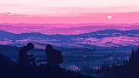 Nature sunset a girl and boy anime 4k wallpaper background