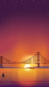 Nature sunset sea side bridge anime HD Android wallpaper