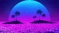 Pink island with big moon 4k animated cool wallpaper