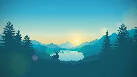 Sunset Mountain View 2D Painting Wallpaper with Pine Trees