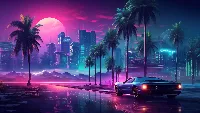 Sunset synthwave sport car anime 4k wallpaper city animated