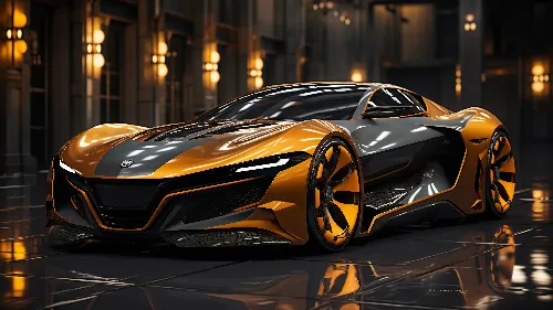 Ai created BMW Futuristic golden car 4k desktop wallpaper