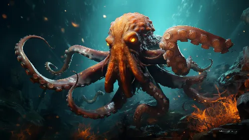 Ai created Octopus danger look 4k desktop wallpaper blur.