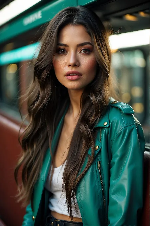 Ai generated girl with beautiful eyes wearing leather jacket