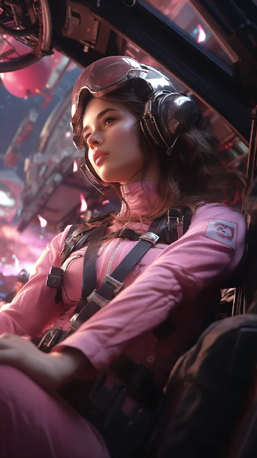 Beautiful and cute girl as a pilot in a Airplane wallpaper