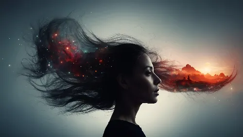 Beautiful double exposure photo by blending with woman hair