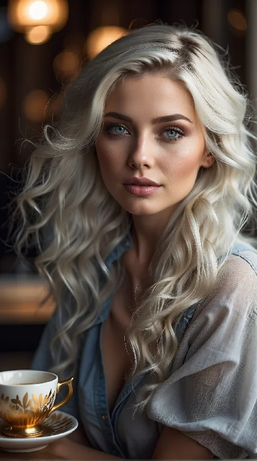 Beautiful girl with her flowing white hair and silky skin 