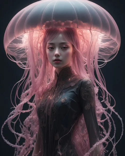 Dark danger look jellyfish girl ai generated wallpaper