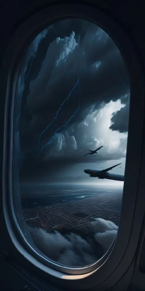 Plane window view of thunder storm full HD Android wallpaper