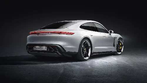 White Porsche Taycan Turbo 2020 wallpaper back view