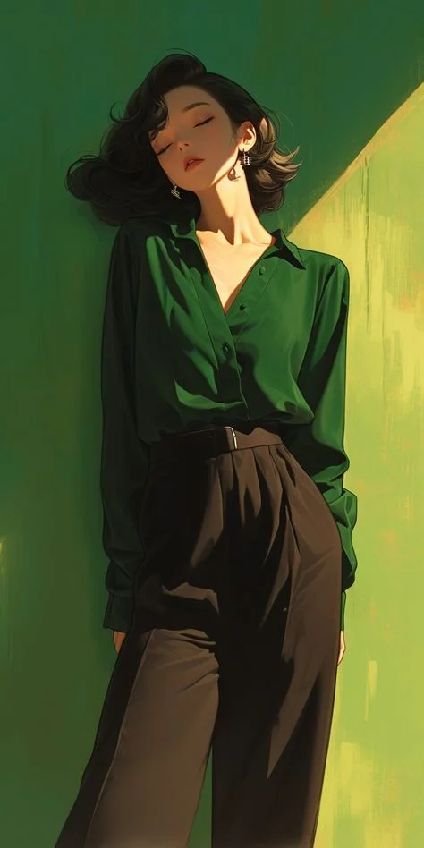 Cute girl in green dress android and iphone wallpaper